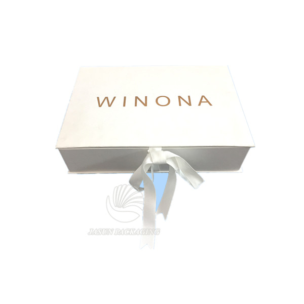 Ribbon Sealed Rigid Cardboard Embossed Logo White