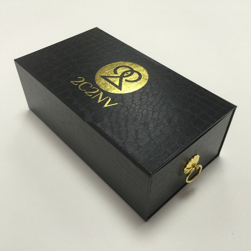 Hot sale in USA rigid cardboard black sliding box foil logo design