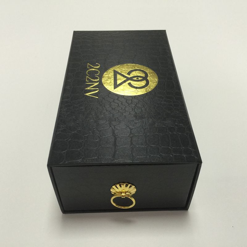 Hot sale in USA rigid cardboard black sliding box foil logo design